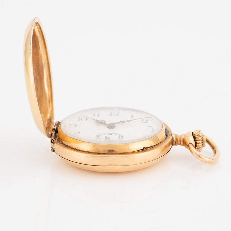 Omega, pocket watch, hunter, 18K gold, 34.5 mm.