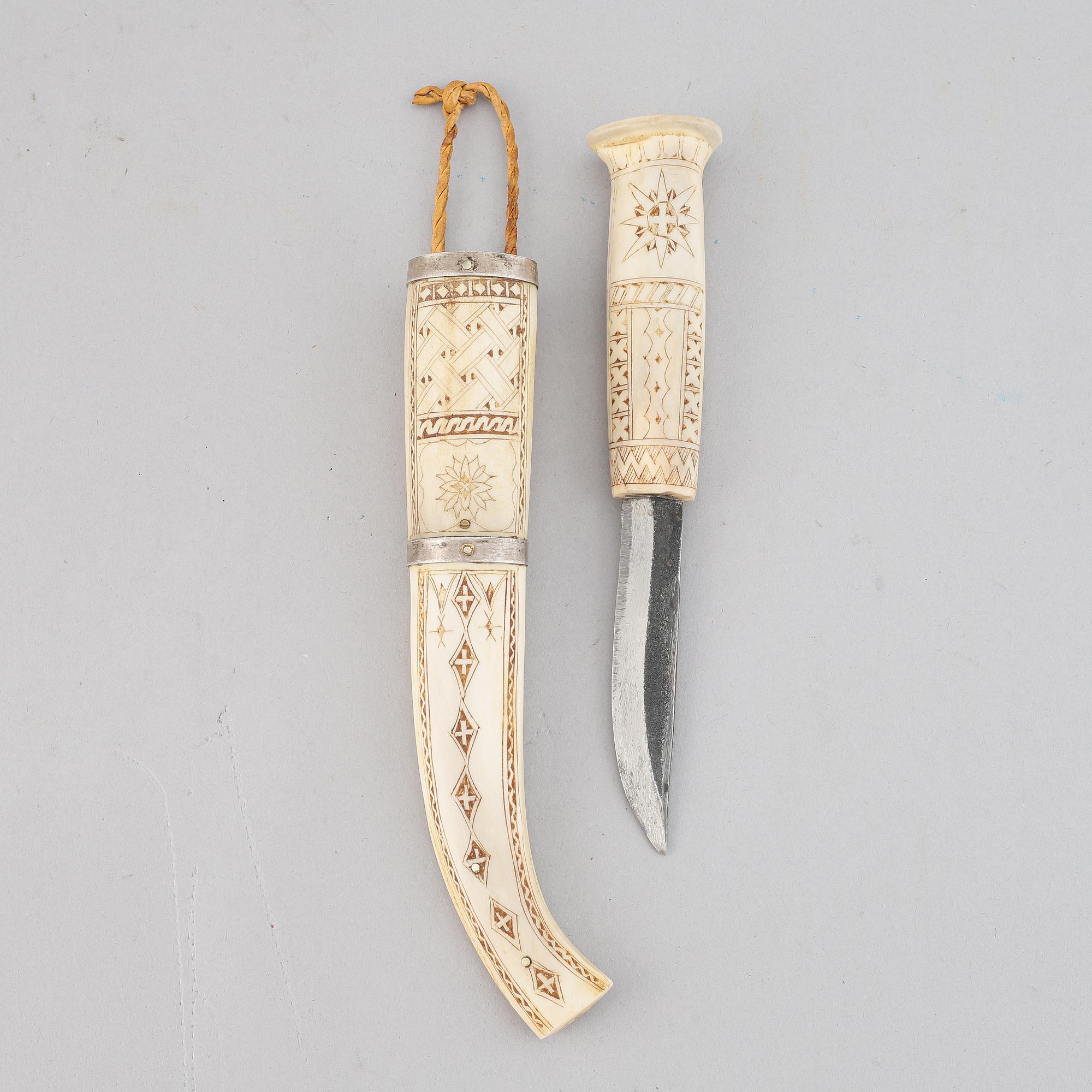 A Sami reindeer antler knife, mid 20th century.