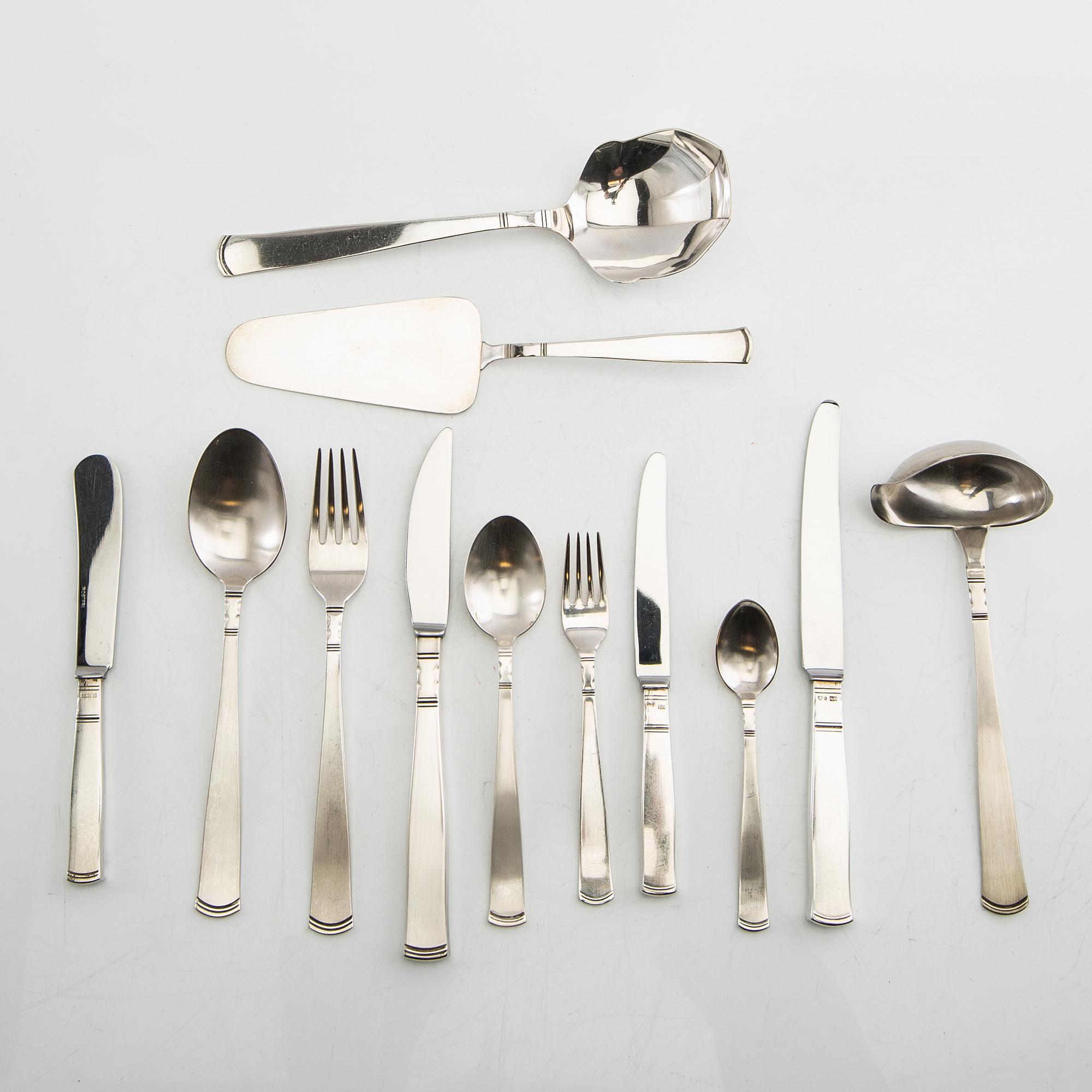 Jacob Ängman, Cutlery approx. 97 dlr "Rosenholm" silver GAB 1990s.