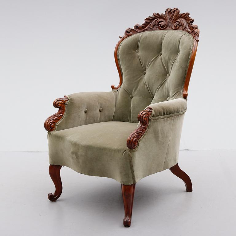 FÅTÖLJ, nyrokoko, sent 1800-tal.