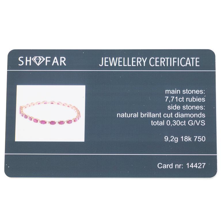 Bracelet 18K gold with rubies and brilliant-cut diamonds.