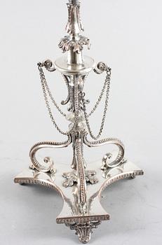 BORDSUPPSATS/LJUSSTAKE, nysilver, 1800-talets slut.