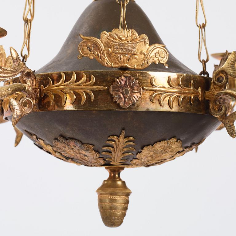 A Swedish Empire four-light hanging-lamp, first part of the 19th century.