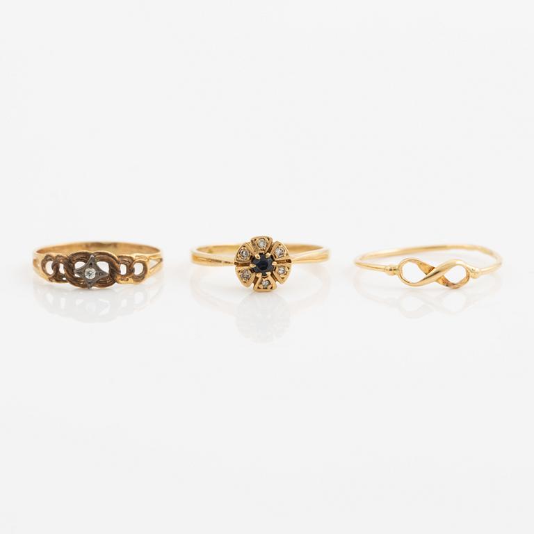 Ring, six pieces, 18K gold with, among other things, pearls and rose-cut diamond.