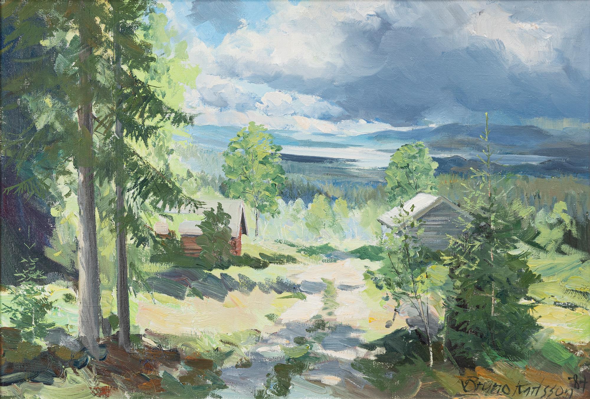 Bruno Karlsson, vy med fäbodar.