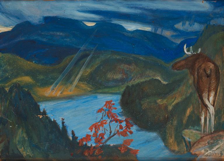 Helmer Osslund, Landscape from the north of Sweden with an elk.