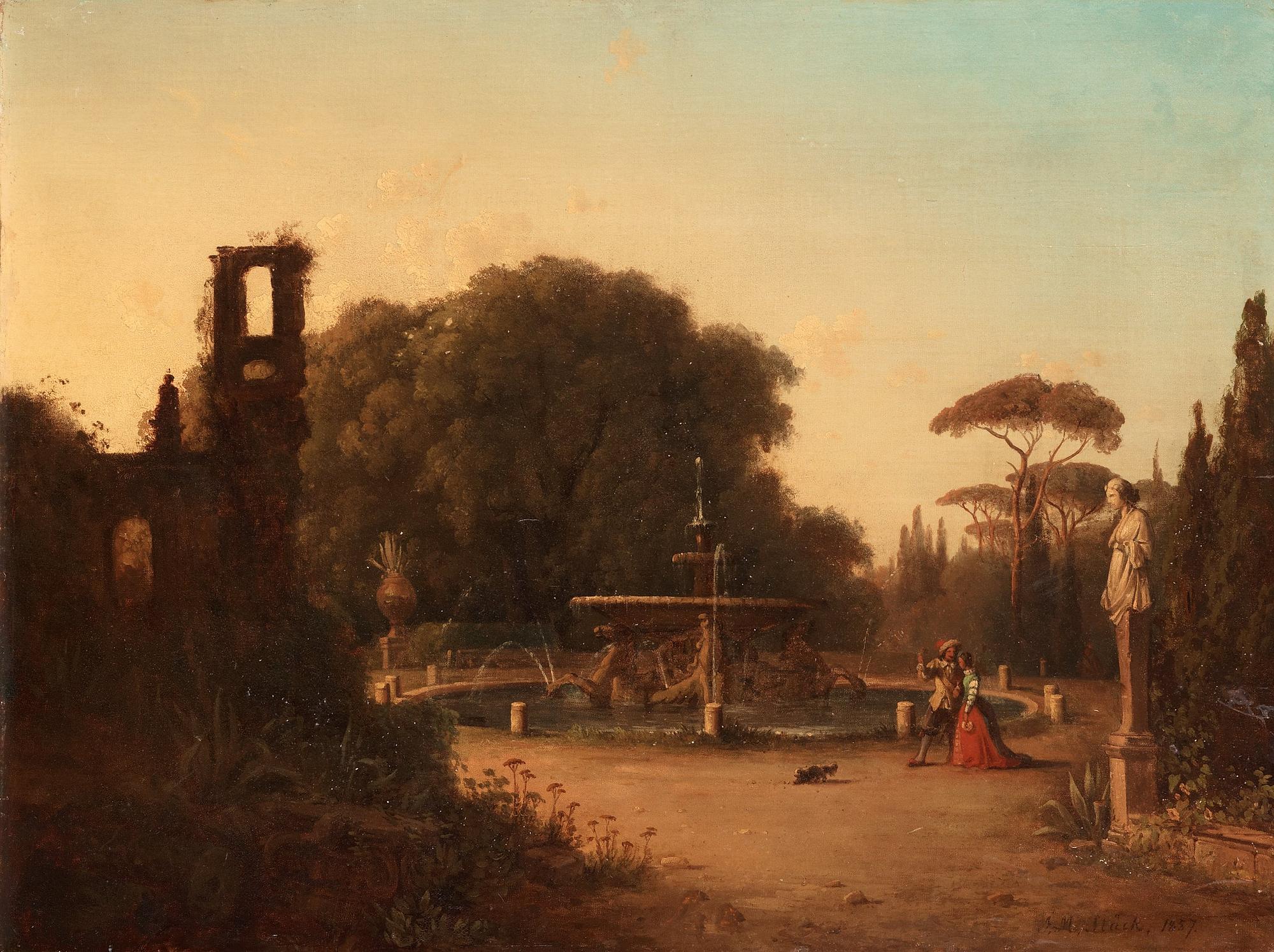 JOSEPH MAGNUS STÄCK, olja på duk uppklistrad på pannå, sign  J. M. Stäck o dat 1857.