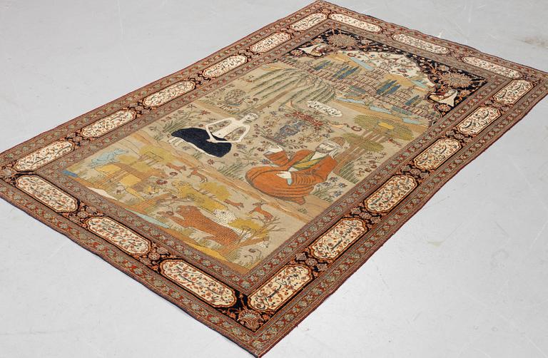 An antique Kashan so-called Motachem, signed, ca 226 x 137 cm.