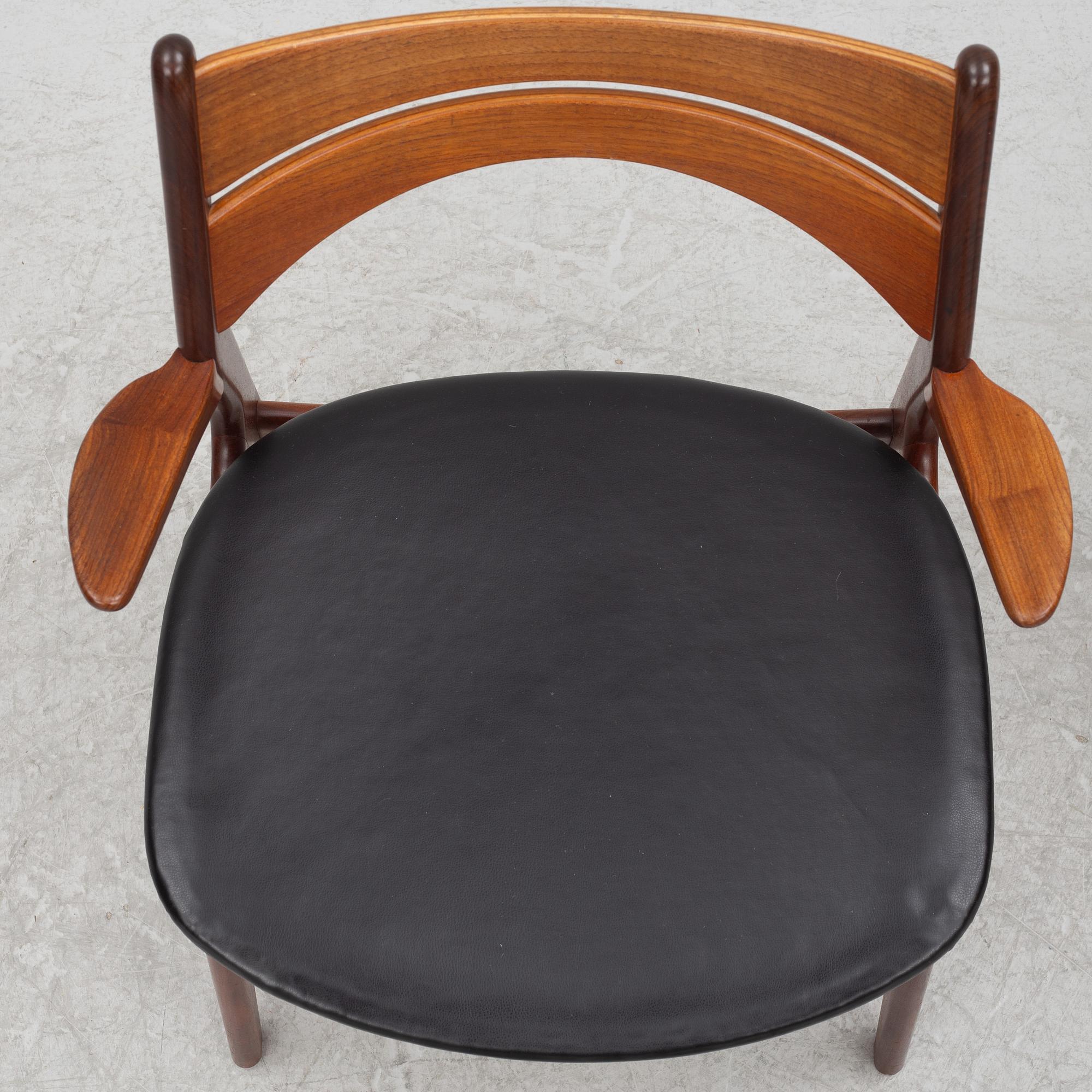 Erik Buch, two chairs and four armchairs, model 310, Christiansens Møbelfabrik, Denmark.