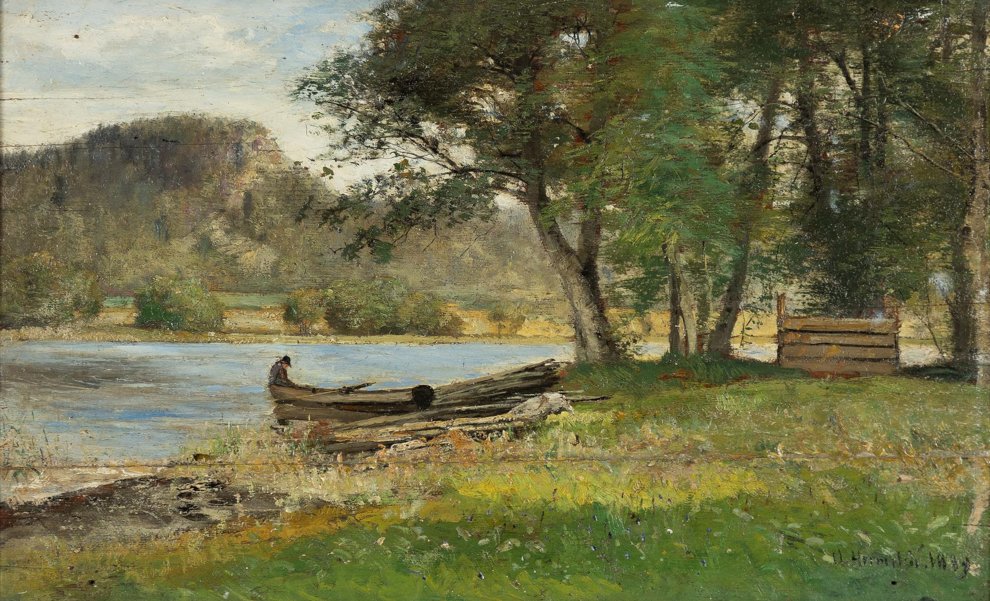 Olof Hermelin, Landscape with a figure in a canoe.