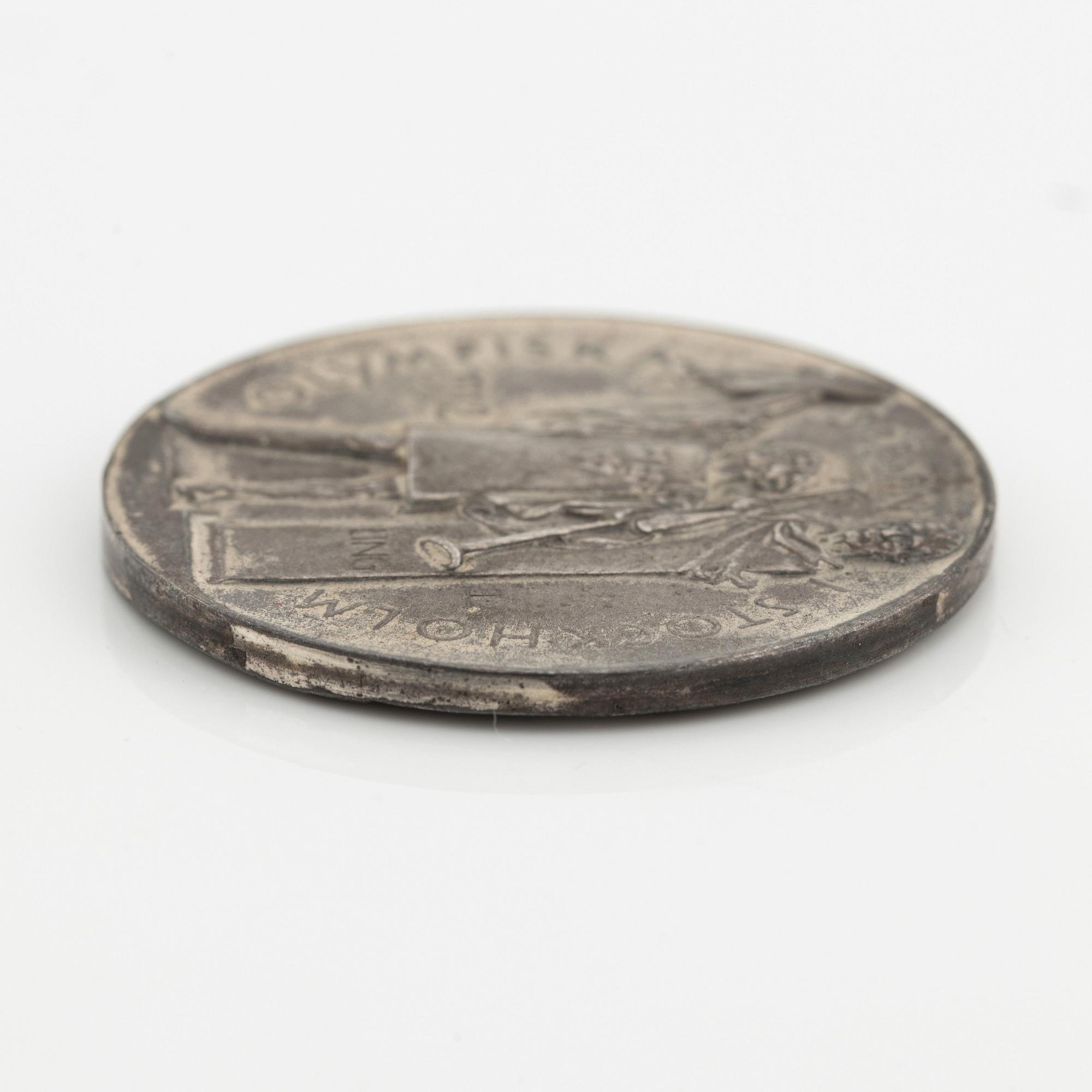 An olympic silver medal from the 1912 Summer Olympics in Stockholm, Sweden.