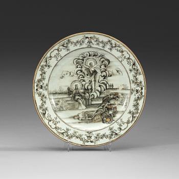 395. A 'European Subject' grisaille dish with a biblical scene, Qianlong (1736-1795).