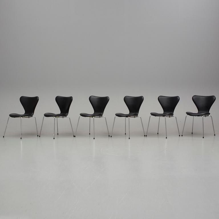 ARNE JACOBSEN, stolar, 6 stycken, "Sjuan", Fritz Hansen, 1900/2000-tal.