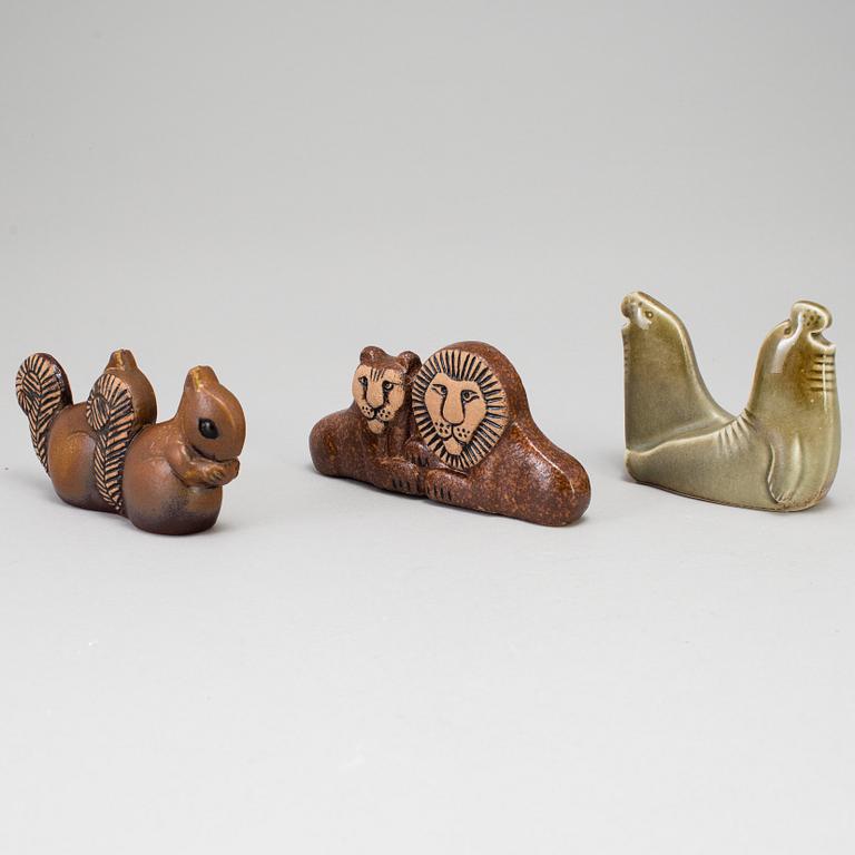 7 stoneware figurines by Lisa Larson from the "Noaks ark" series, 1979-83.