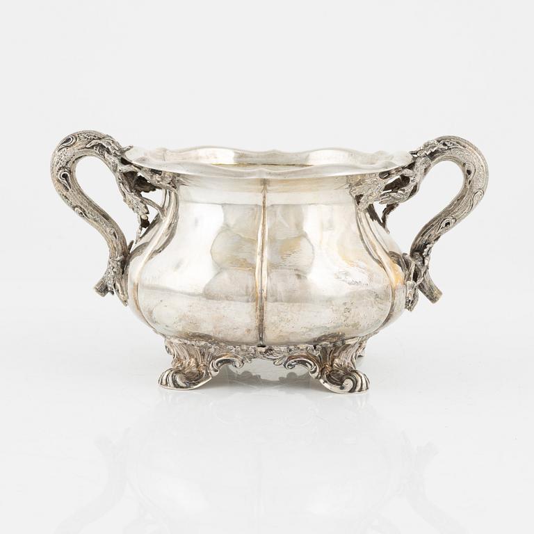 A Rococo revival Swedish silver sugarbowl bearing the mark of Gustaf Möllenborg, Stockholm, 1853.