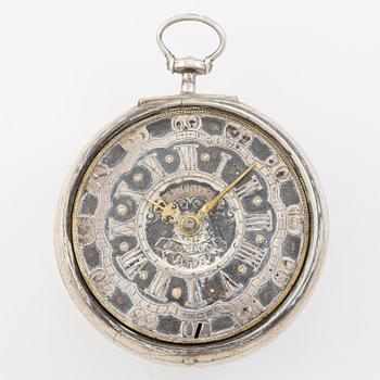 A silver double-case pocket watch by Robert Markham (watchmaker in London c 1725).