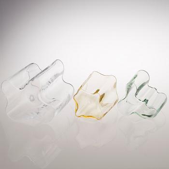 ALVAR AALTO, VASER, 3 st, glas, Iittala, 1980/90-tal.