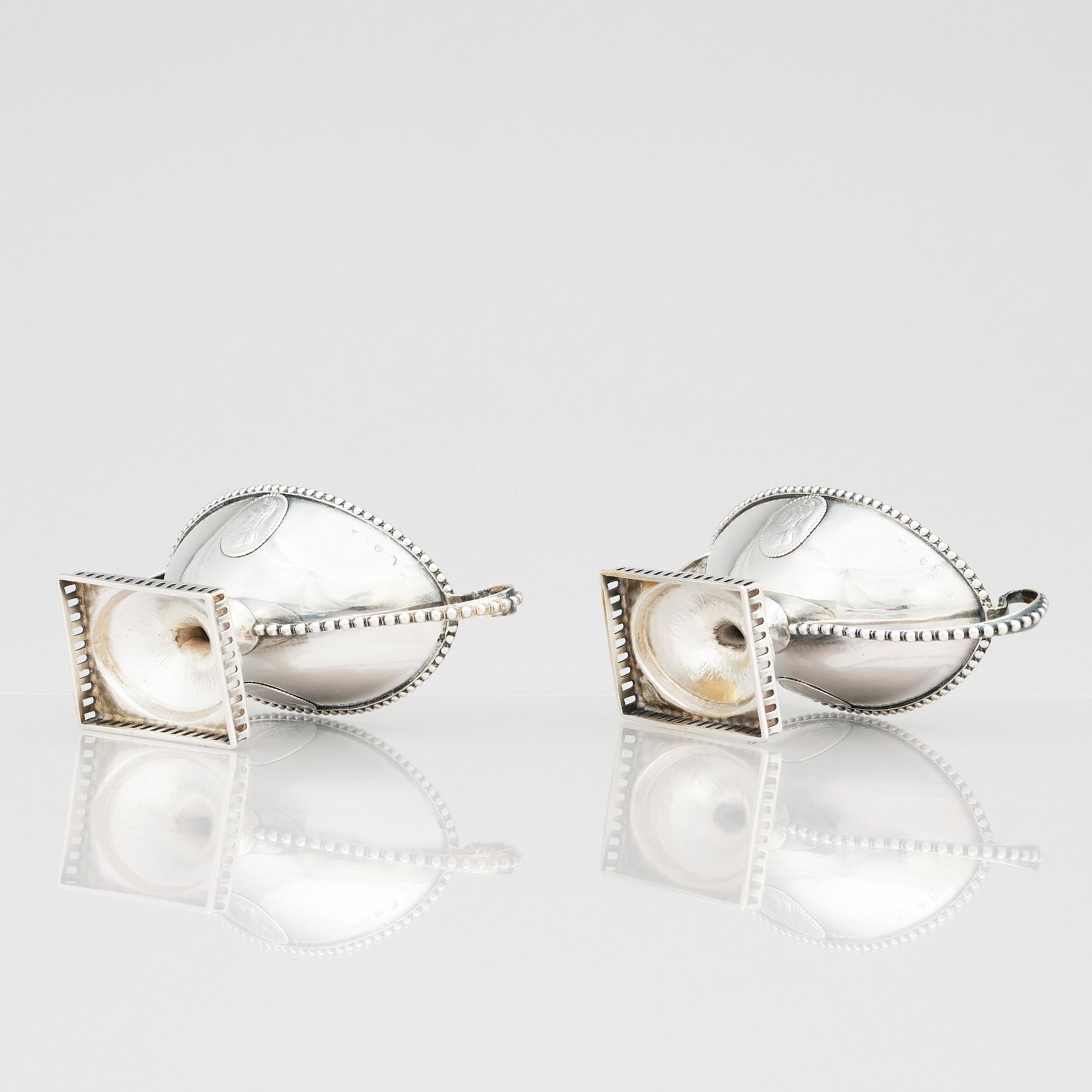 A pair of Swedish Gustavian 18th Century parcel-gilt silver salt cellars, Pehr Zethelius, Stockholm 1793.