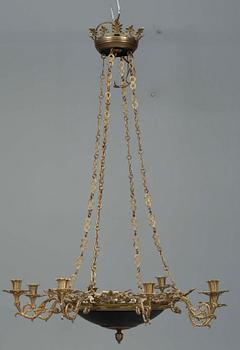 TAKLAMPA mässing samt målad plåt, empire/nyrokoko, 1800-talets senare hälft. Tot. h 86.