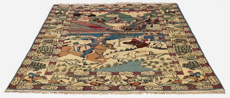 A semi-antique pictoral Kashan rug, Central Persia, c. 206 x 138 cm.