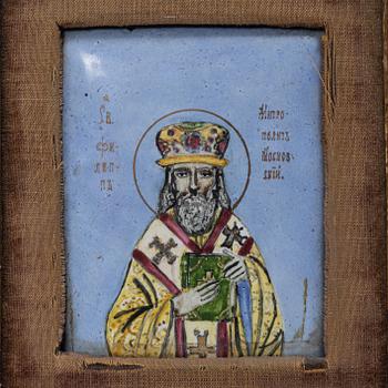 Ikon, emalj, Ryssland, omkring år 1900.