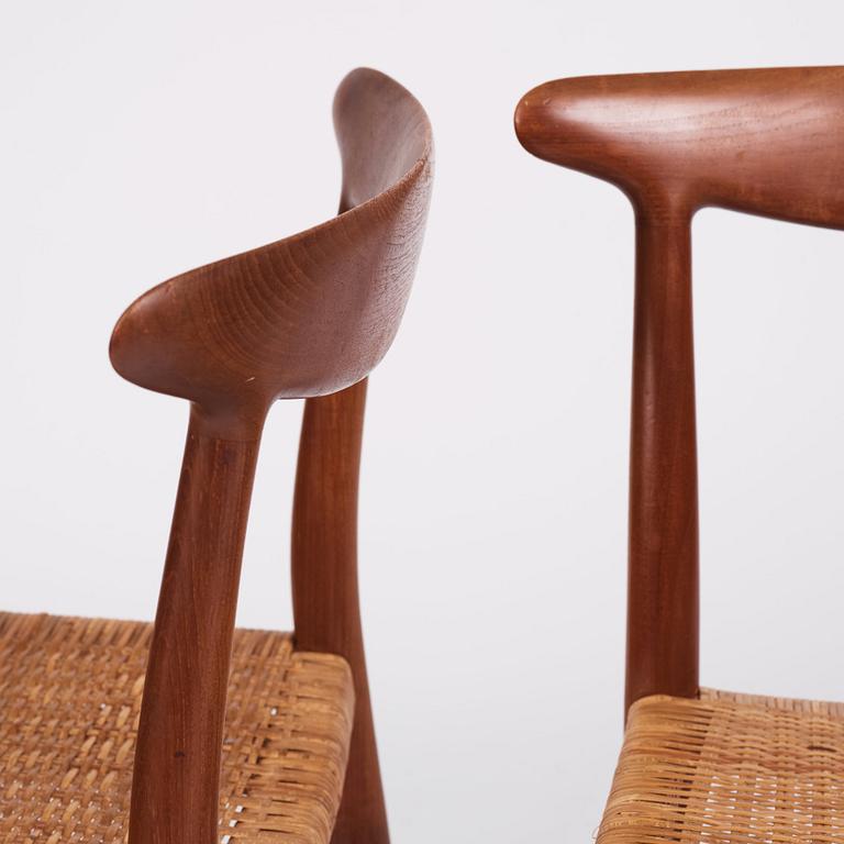 Hans J. Wegner, a set of eight teak chairs, model "W2", C.M. Madsen, Denmark 1950s.