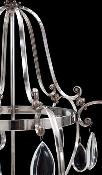 An Elis Bergh silver plated chandelier by C.G Hallberg, Sweden 1920's.