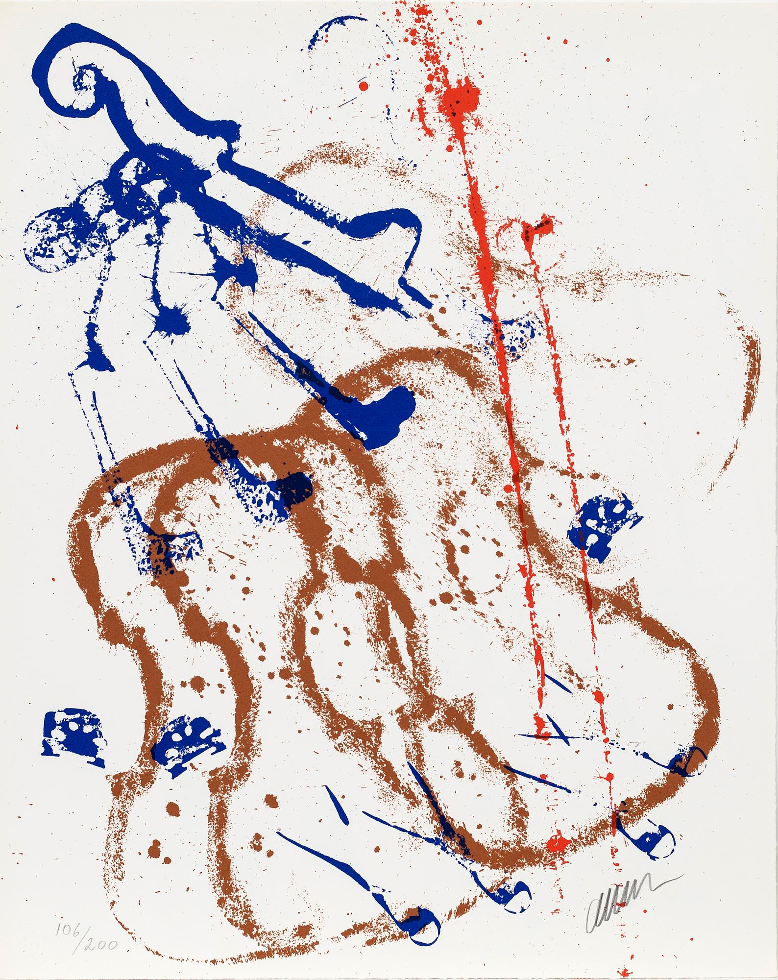Arman (Armand Pierre Fernandez), Mapp, 2 av 3 blad, "Accords A Cordes" Trois Serigraphies Arman.