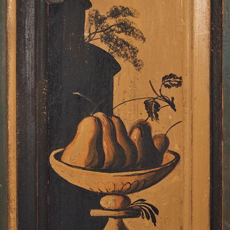 A polychrome-painted writing-cabinet attributed to J. Bäckström (1773-1837), dated 1828.