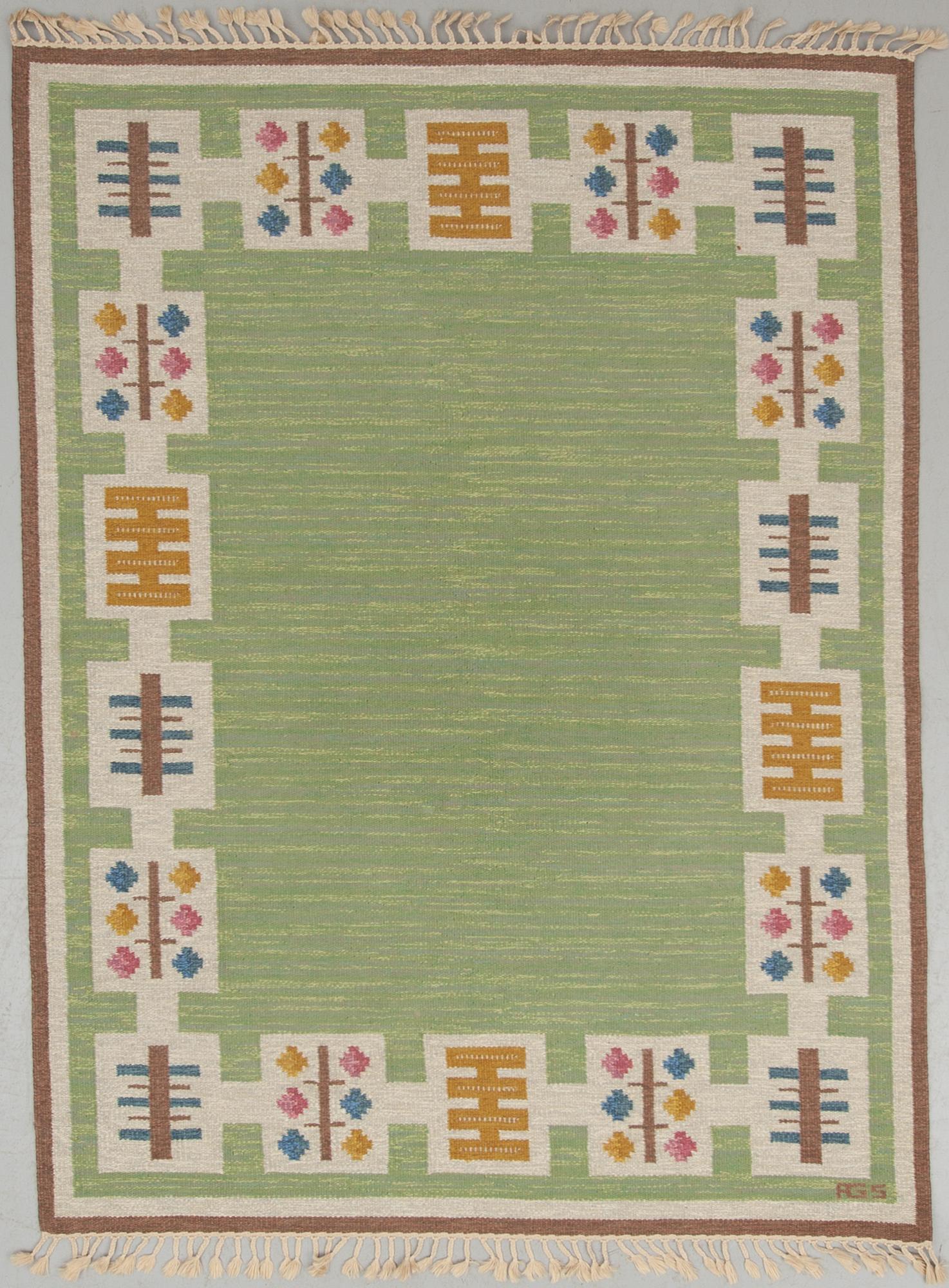MATTA, rölakan, monogramsignerad AGS (Anna-Greta Sjöquist), omkring 1900-talets mitt. Ca 252 x 187 cm.