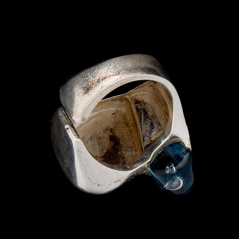BJÖRN WECKSTRÖM, halssmycke, armband och ring. Silver och akryl, Lapponia 1974.