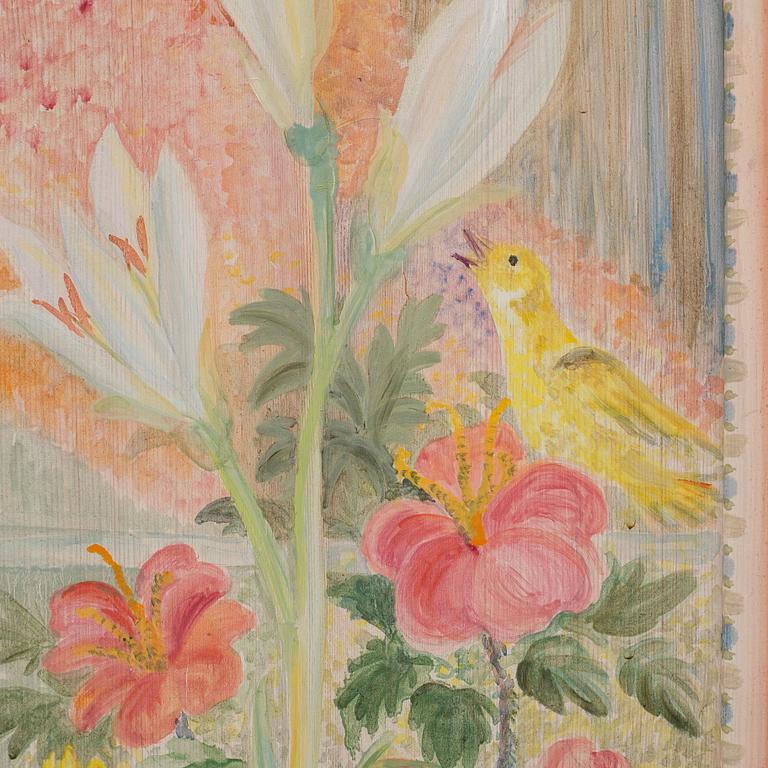 A Vidar Malmsten painted cabinet, Carl Malmsten AB, Sweden 1985, decorated by Liselotte Malmsten.