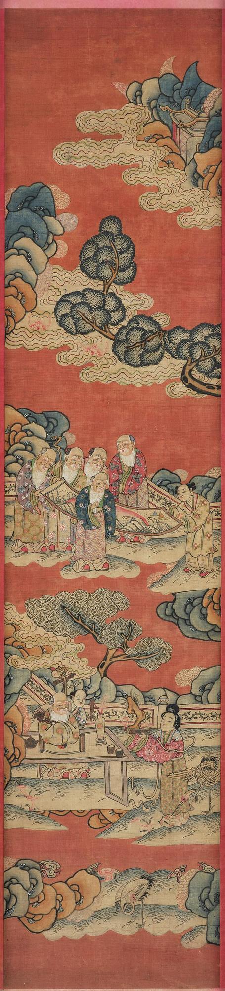 A set of four kesi panels depicting Xiwangmu and the daoist Immortals, late Qing dynasty.