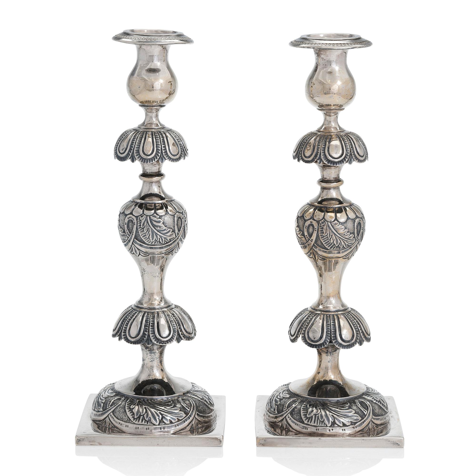 Jan Pogorzelski, ljusstakar, ett par, silver, Warszawa, 1865.