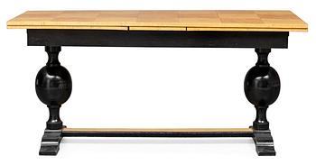 784. A Swedish birch burrwood and black laquered library table, 1920's.