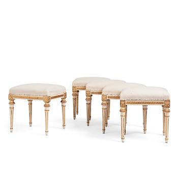 A suite of five Gustavian stools by J. Lindgren (master in Stockholm 1770-1800).