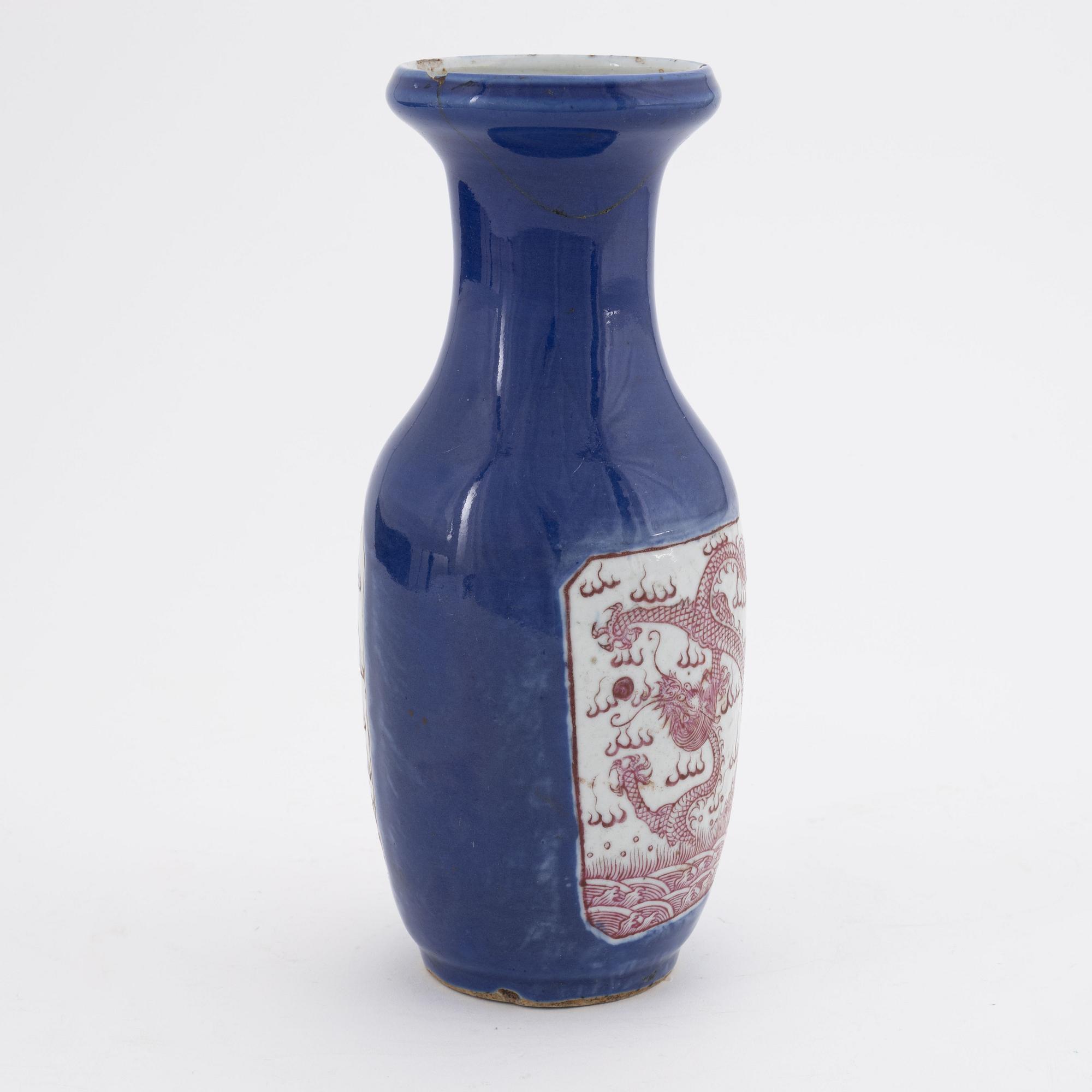 A powder blue and copper red enamel 'dragon' vase, late Qing dynasty, 19th Century.