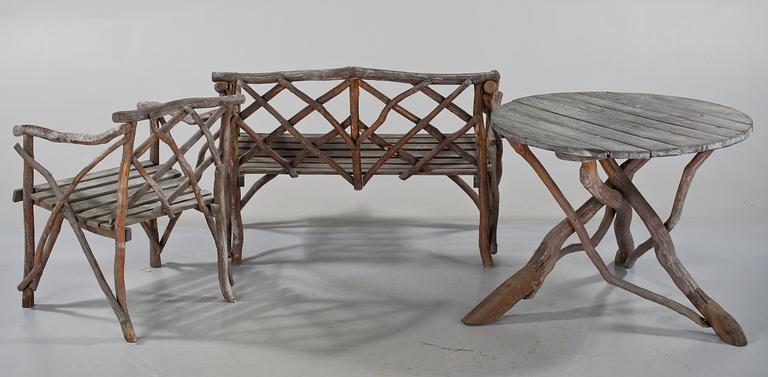 TRÄDGÅRDSGRUPP, 4 delar, s k grenmöbel, 1900-tal.