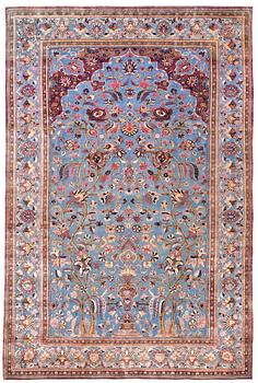 275. SEMI-ANTIQUE SILK KASHAN SOUF (in relief). 195 x 133,5 cm.