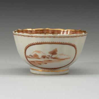 A red and gold "European subject" cup with saucer, Qing dynasty, Qianlong (1736-95).