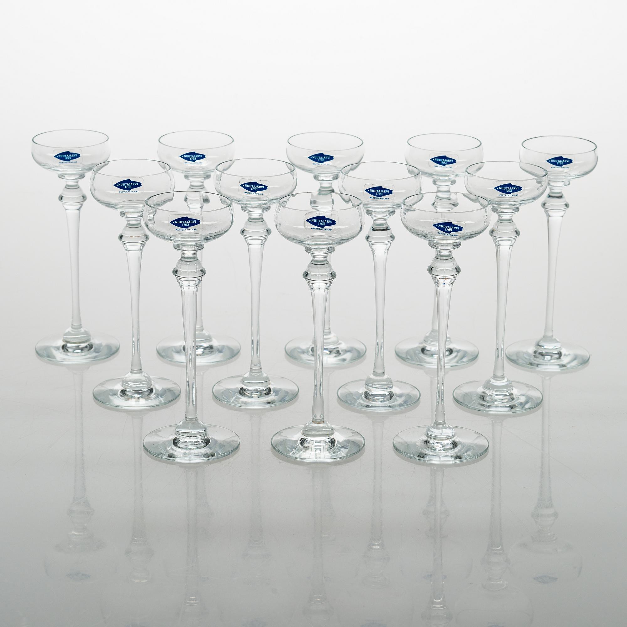 Likörglas, 12 st, Nuutajärvi, Notsjö 1900-talets slut.