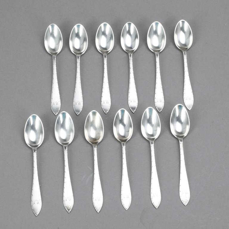 KAFFESKEDAR, 12 st, silver, Wiwen Nilsson, Lund, 1934-1936, vikt ca 133 g.