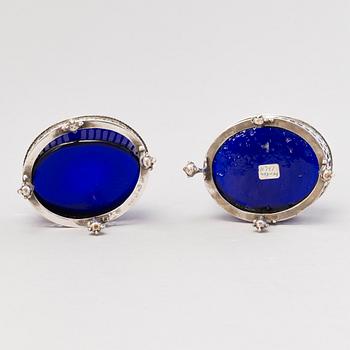 SALTKAR, 3 st, sterling silver, Edward Lowe, 1769 och Francis Stamp, 1780-tal, London.