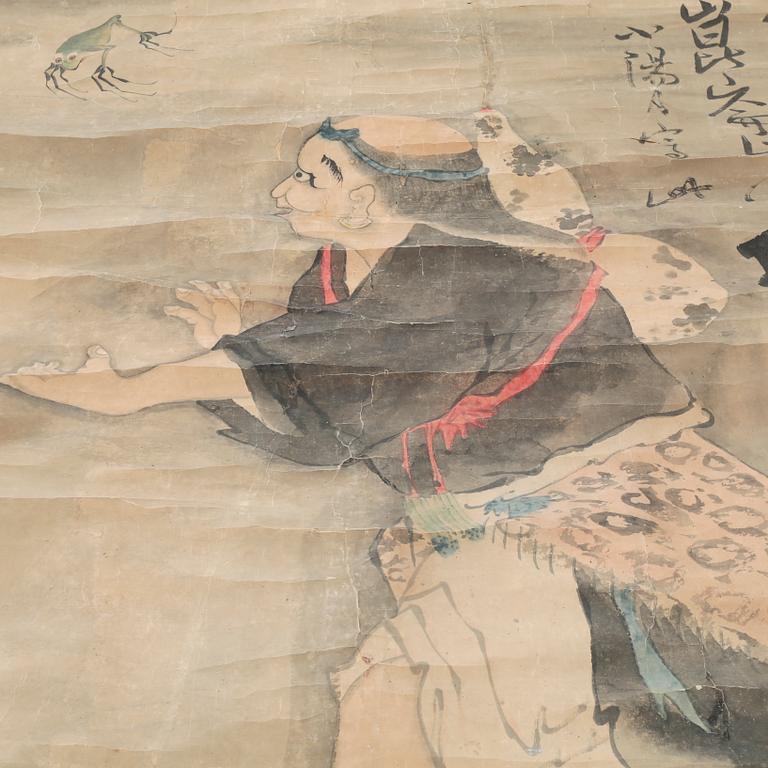 A 19th century Japanese hanging scroll, ink and color on paper.