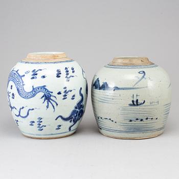 Two blue and white jars, Qing dynasty, 18-19th century.