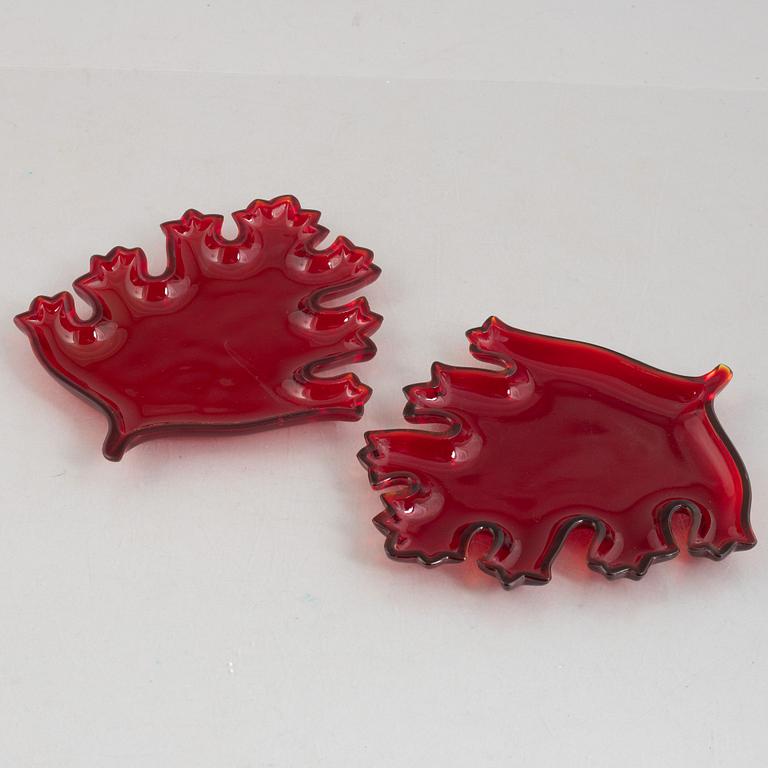 A pair of glass plates, "Löv", Firma Svenskt Tenn, Sweden.