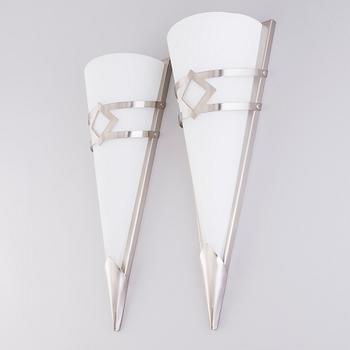 A pair of Swedish wall lamps in glass and metal by LampGustaf AB, late 20th Century.