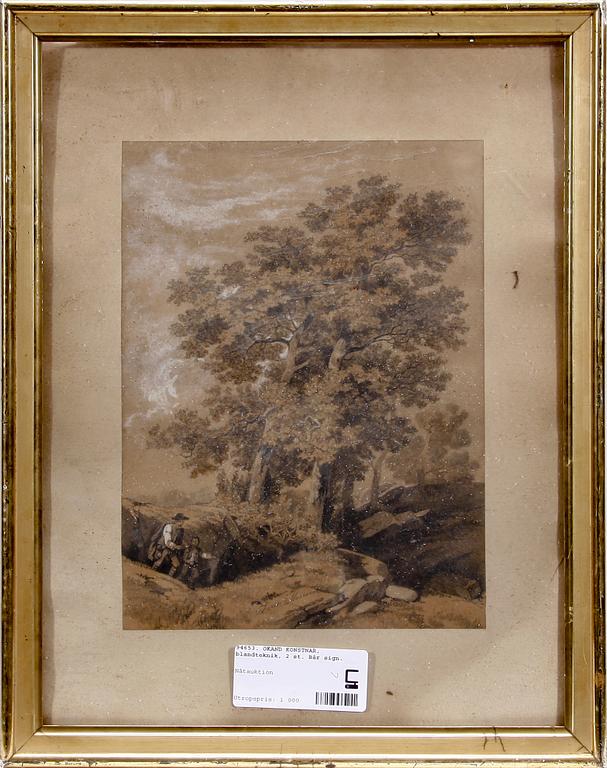 OKÄND KONSTNÄR, blandteknik, 2 st. Bär sign.