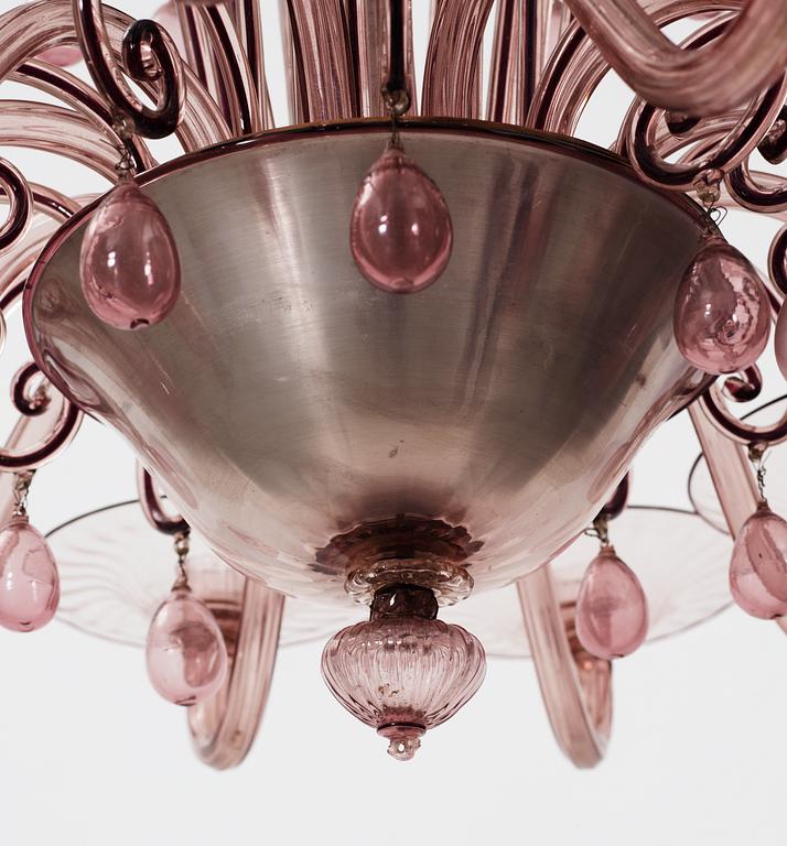 A 1930's Italian chandelier for twelve candles, attributed to Napoleone Martinuzzi, Venini, Murano, Italy 1930's.