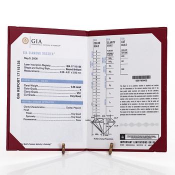 Cartier, a platinum ring, with a brilliant-cut diamond approx. 0.36 ct. With GIA dossier and certificate.